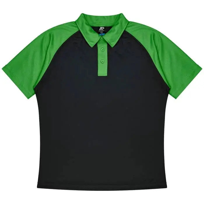 Aussie Pacific Manly Mens Polo 1318  Aussie Pacific BLACK/KAWA GREEN S